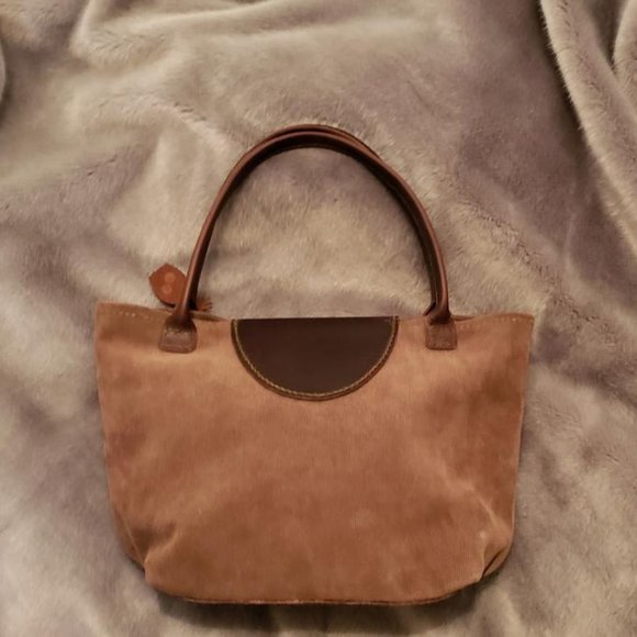 Brown Textured Suede Leather Top Handle Handbag - Picture 2 of 2